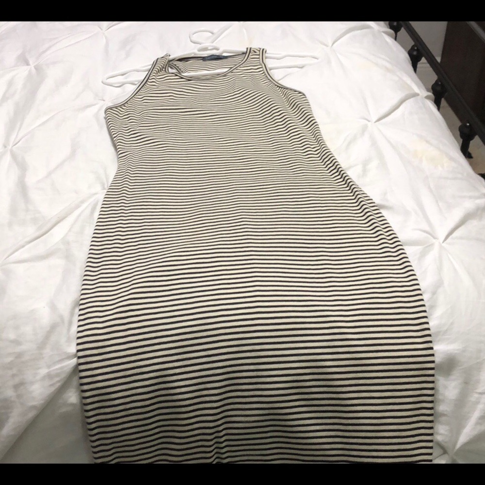 Mid length black and white striped dress